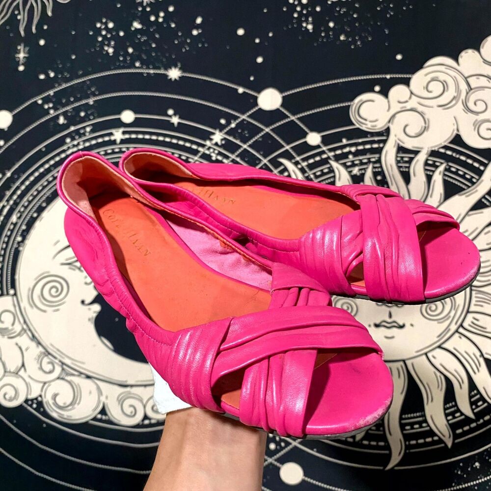 Cole Haan  Ballet Flat Womens 7B Pink Leather Slip-On Crisscross Strap